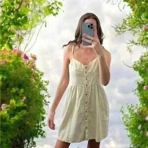 Aerie Tie Strap Neutral Dress W/ Smocked Back